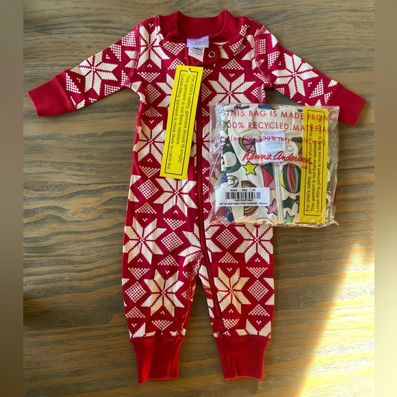 NWT 2 Hanna Andersson Infant Girl's Christmas Red White Falala Zip Sleepers 0-3M - Picture 3 of 6
